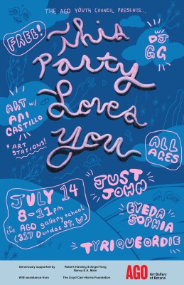 A poster that reads "This party loves you"