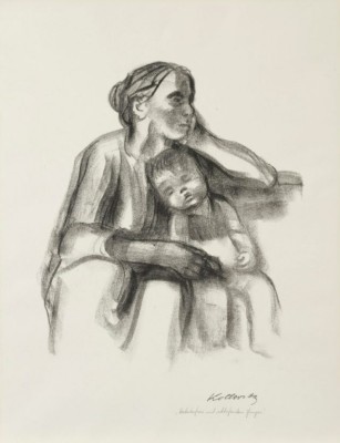 A drawing of a woman and child