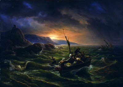 Combat de corsaires, au lever de soleil, painting by Emile-Jean-Horace Vernet