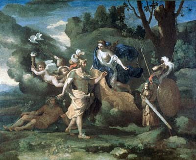 Venus, Mother of Aeneas, presenting him with Arms forged by Vulcan, painting by Nicolas Poussin