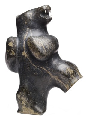 Pauta Saila, Dancing Bear, 1984. Mottled dark grey stone, ivory, 51.2 x 38.8 x 22.8 cm. Gift of Samuel and Esther Sarick, Toronto, 2001. © Estate of Pauta Saila, courtesy Dorset Fine Arts. 2001/331.