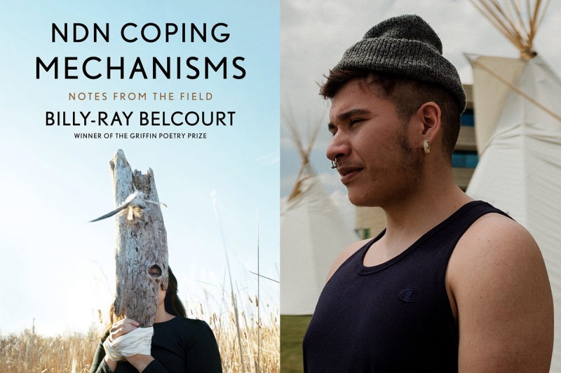 Billy-Ray Belcourt and book cover for NDN Coping Mechanisms