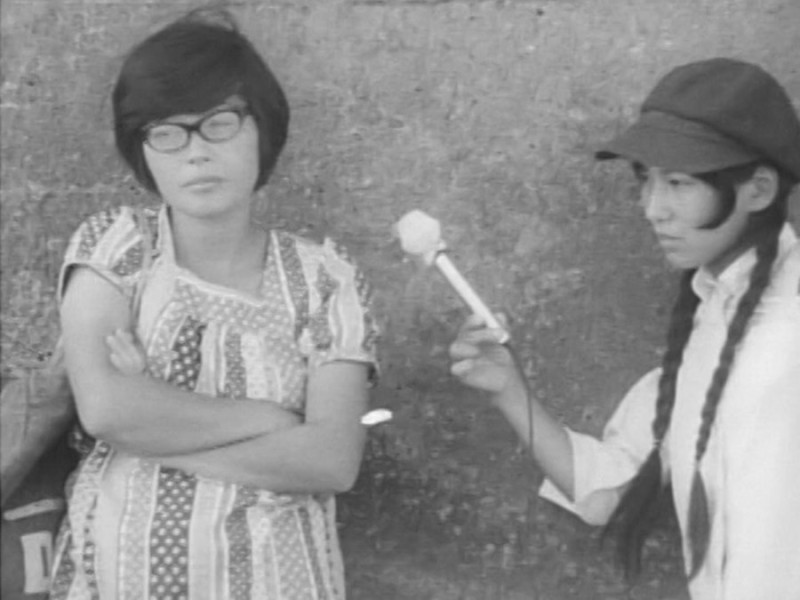 black and white film still of two women
