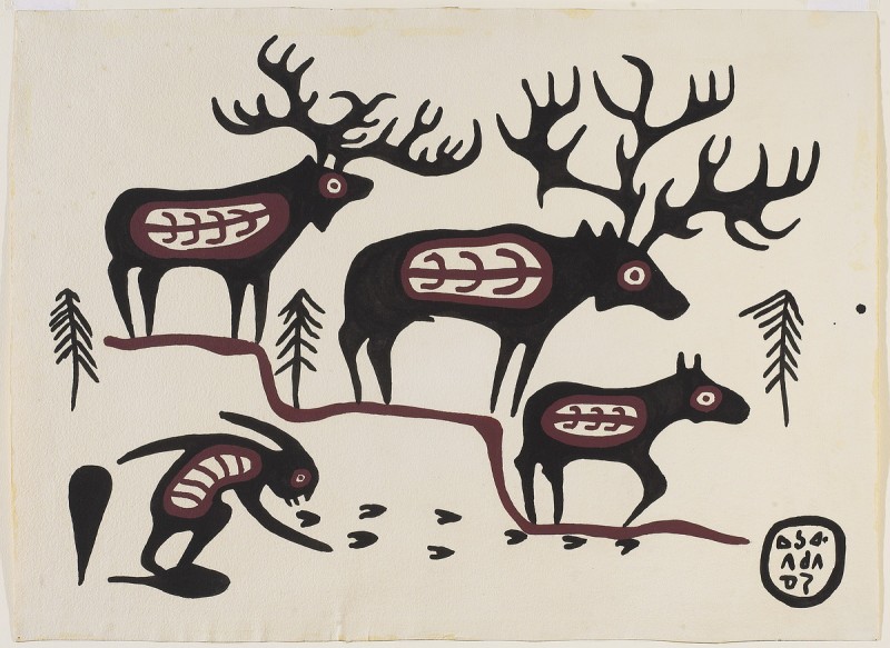 Four black moose/animals on a beige background