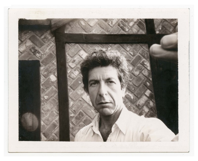 Black and white self portrait photo of Leonard Cohen from 1972