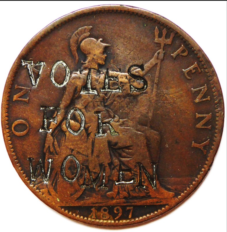 Image of Votes for Women on a British Penny 