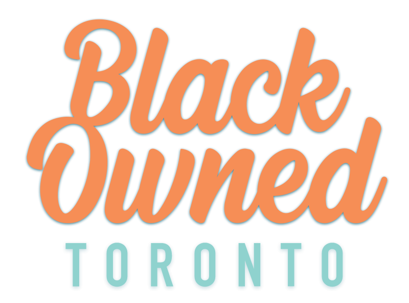 Graphic text reading "Black Owned Toronto" in orange curved text on a black background