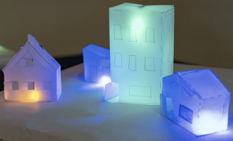 Glowing papercraft houses