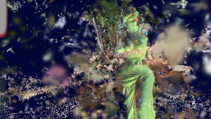 A distorted, abstract image of colours and organic shapes