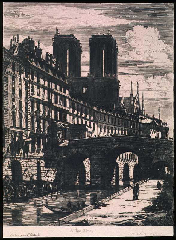 Image of a print of a city river