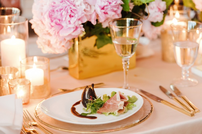 Gold and pink place setting