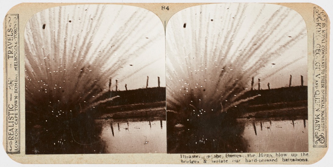 wwi stereograph of an explosion