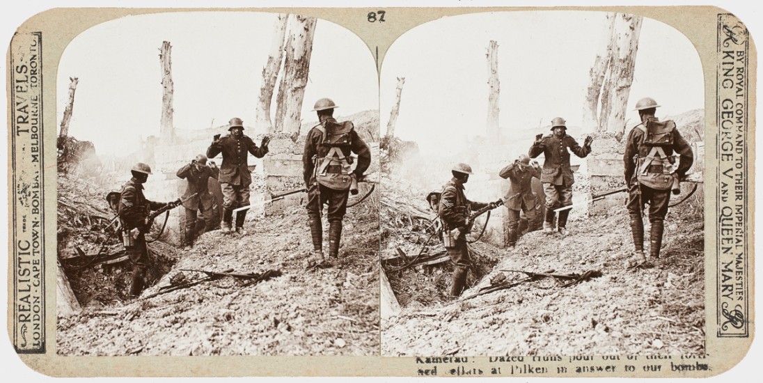wwi stereograph scene with troops surrendering
