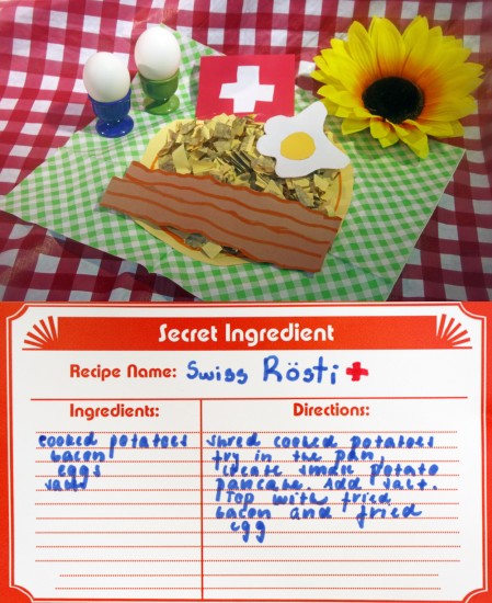 swiss rösti with bacon and eggs made of paper