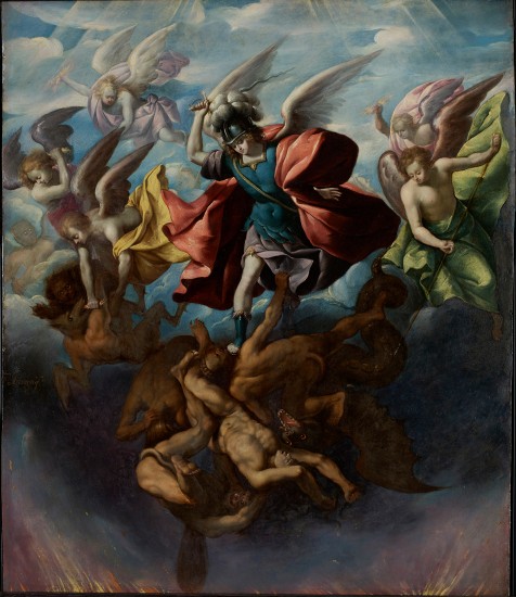 Sebastián López de Arteaga. Saint Michael Striking Down the Rebellious Angels, ca. 1650-1652. Oil on copper.