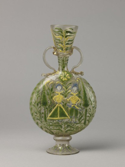 Unknown. Pilgrim Flask, ca. 1580. Colorless glass with polychrome enamel and gilding.