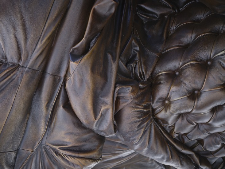 Brian Jungen, Couch Monster: Sadzěʔ yaaghęhch’ill (detail), 2022. Bronze, stainless steel. 