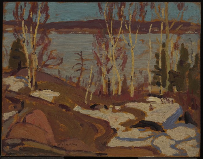 A.Y. Jackson, Winter, Canoe Lake, 1914. Oil on wood.
